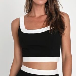 Lulus Totally Sensational Black Color Block Sleeveless Crop Top - Size S